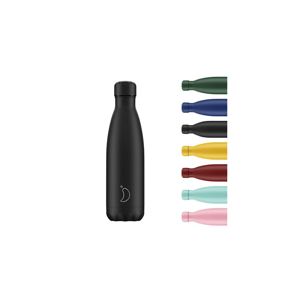 Chilly's Water Bottle - Stainless Steel and Reusable - Leak Proof, Sweat Free - All Black - 500ml