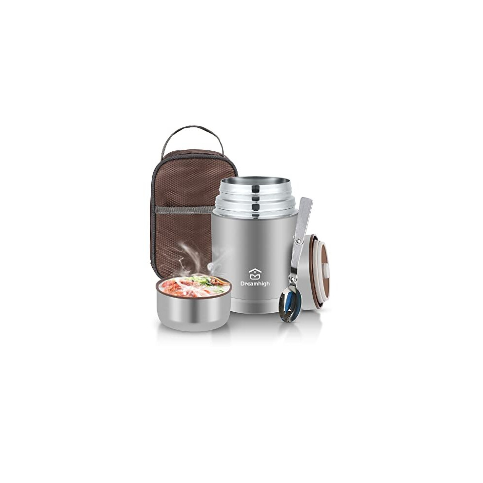 Dreamhigh? Thermos Food Flask, 800ml, Soup Flask with Spoon, Stainless Steel Vacuum Insulated Food Container, Leak-Proof, with Carrying Bag, Keep Hot/