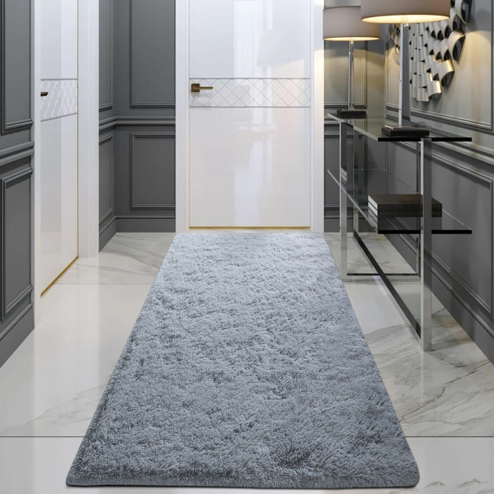 (80 cm x 300 cm (2ft 6" x 10ft)-Large Runner, Grey) Anti-Slip Super Soft Mat Living Room Bedroom Carpet Rug