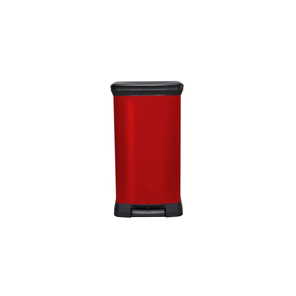 Curver Metal Effect 70% Recycled Kitchen Pedal Touch Deco Bin 50 Litres - Red