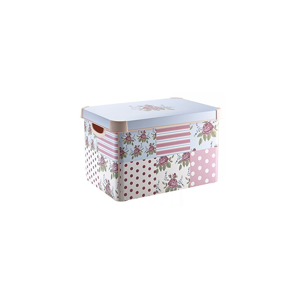 Curver Stockholm Patchwork Kitchen, Living room, Bathroom, Bedroom, Utility Large Rectangular Deco Storage Box 22 Litres - Pink