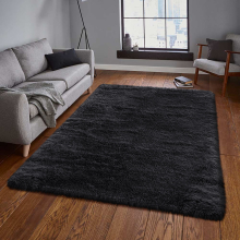 (160 cm x 230 cm (5ft 4 in x 7ft 8 in)-Bedroom Carpets, Black) Non Slip Shaggy Large Rugs Living Room Bedroom Carpets Area Rug
