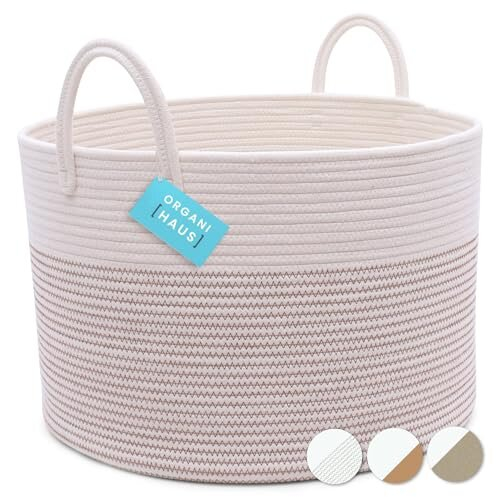 OrganiHaus Large Laundry Hamper | Baby Hamper | Toy Storage Baskets | Woven Basket for Kids | Round Rope Basket for Storage | Toy Basket | Ironing