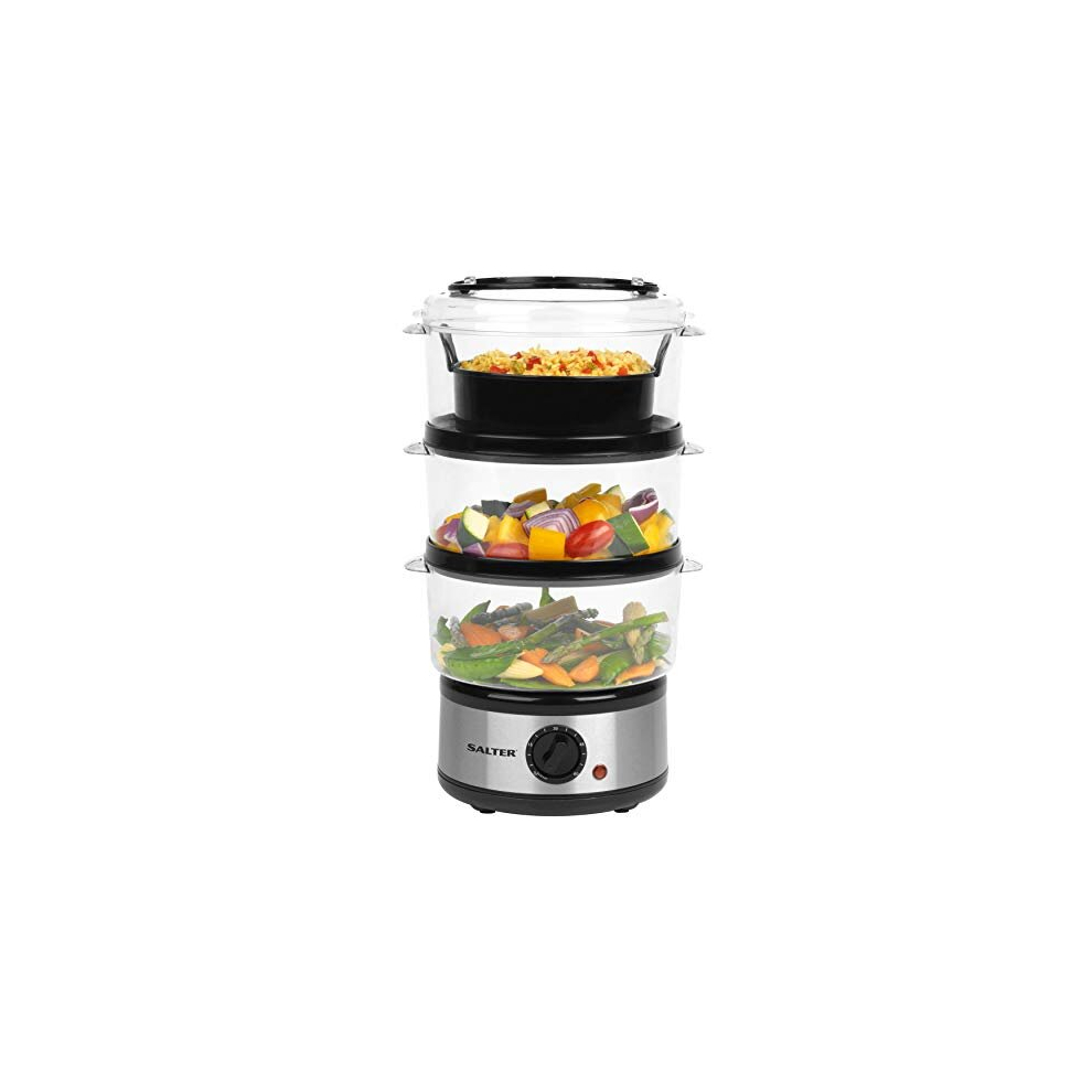 Salter 3-Tier Food Steamer - 7.5L Stainless Steel Multi-Cooker, Meat, Dumpling & Vegetable Steamer, Energy Efficient, 60 Minute Timer, 3 Removable