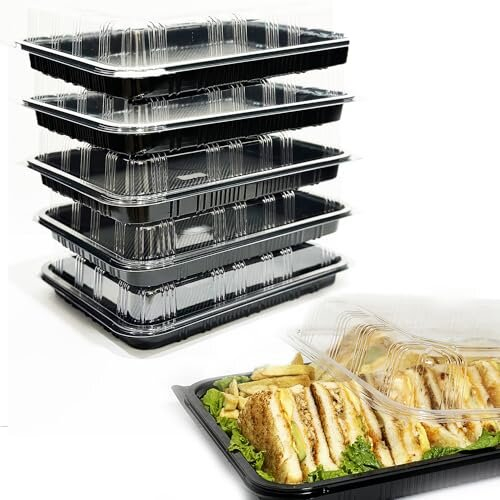 TRAYA 5-Pack Sandwich Platter Trays with Lids - Reusable BPA-Free Catering Trays for Meals, Cakes & Sandwiches (33.5 x 24 x 7 cm) Code: 1