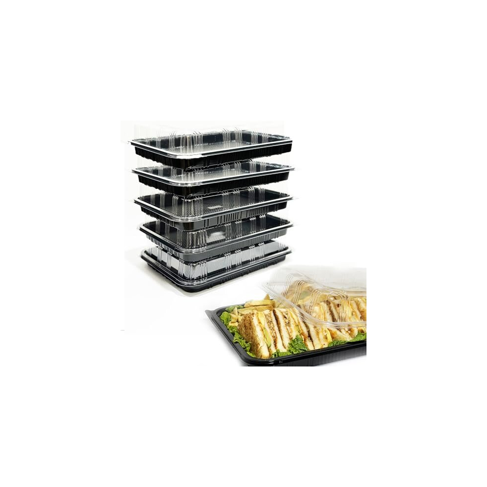 TRAYA 5-Pack Sandwich Platter Trays with Lids - Reusable BPA-Free Catering Trays for Meals, Cakes & Sandwiches (33.5 x 24 x 7 cm) Code: 1