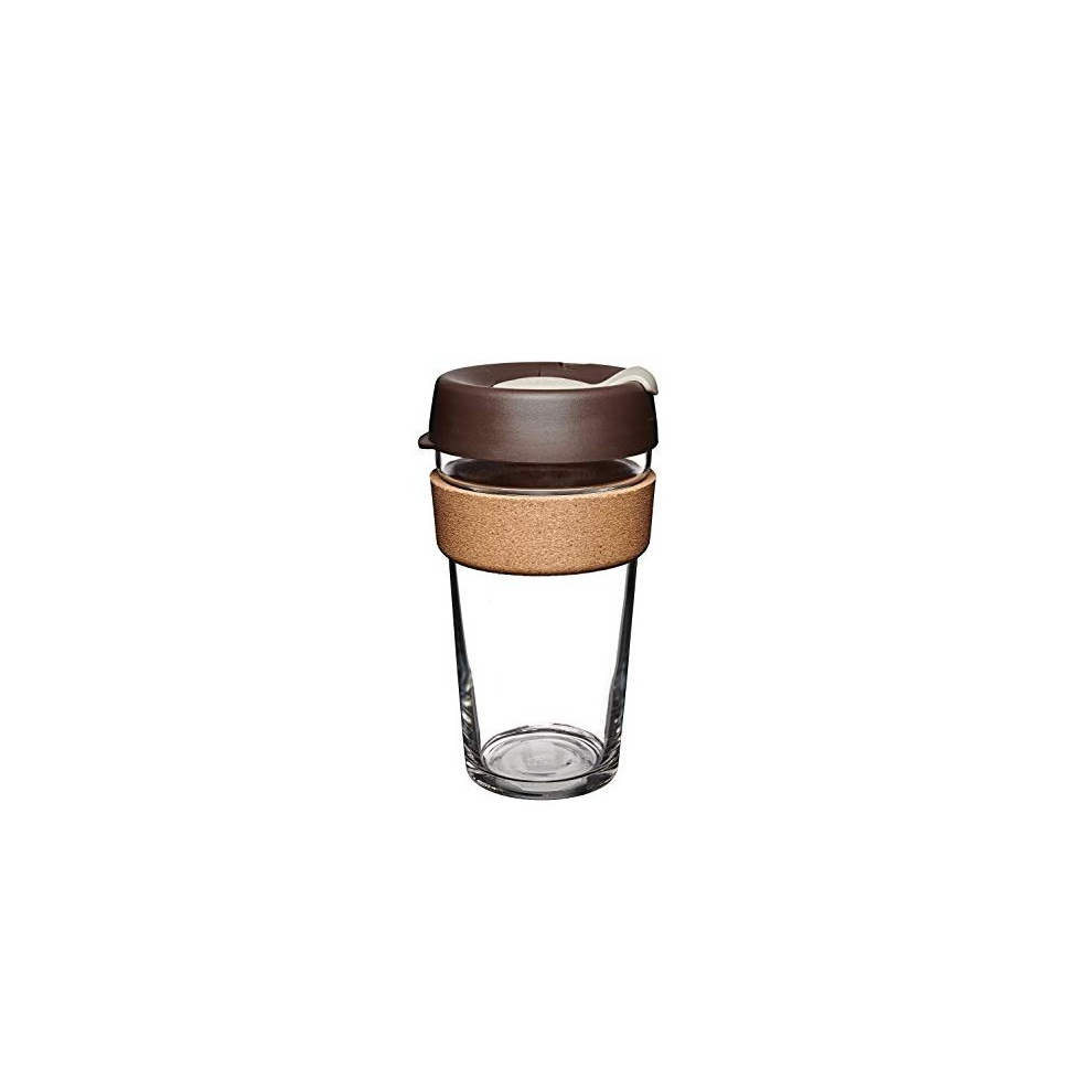KeepCup Reusable Tempered Glass Coffee Cup | Travel Mug with Splash proof Lid, Brew Cork Band, Lightweight, BPA Free | Large | 16oz / 454ml | Almond