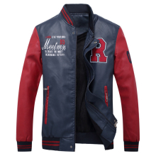 (X-Large, navy blue) Men's PU Leather Varsity College Baseball Jacket Baseball Bomber Coat