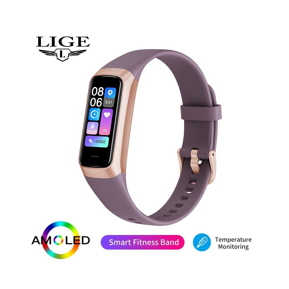 (call reminder, purple) LIGE New Women Smart Watch Men Smartband Temperature Smartwatch Fitness Tracker Blood Pressure Sports Smart Bracelet For Ladies Watches