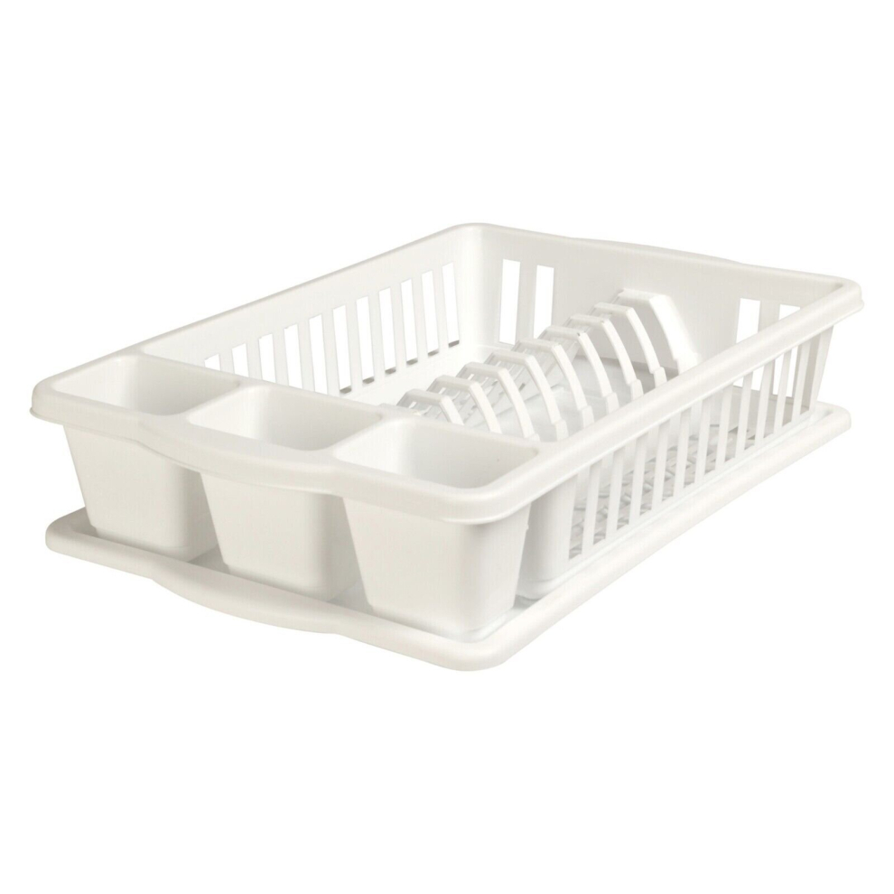 White Plastic Dish Drainer Cutlery Plate Cup Washing Up Sink Rack Drip