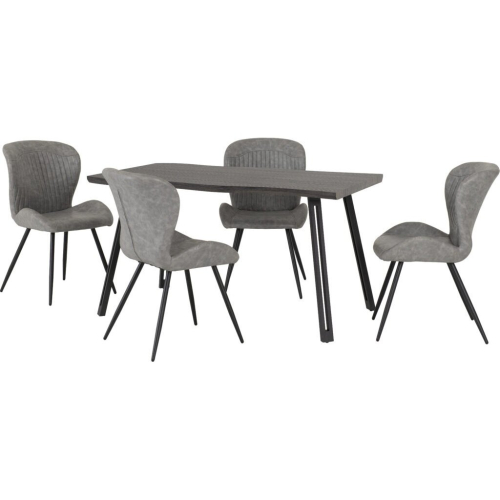 Seconique Quebec Wave Edge Dining Set 4 chairs Black Grain Grey Faux Leather 2