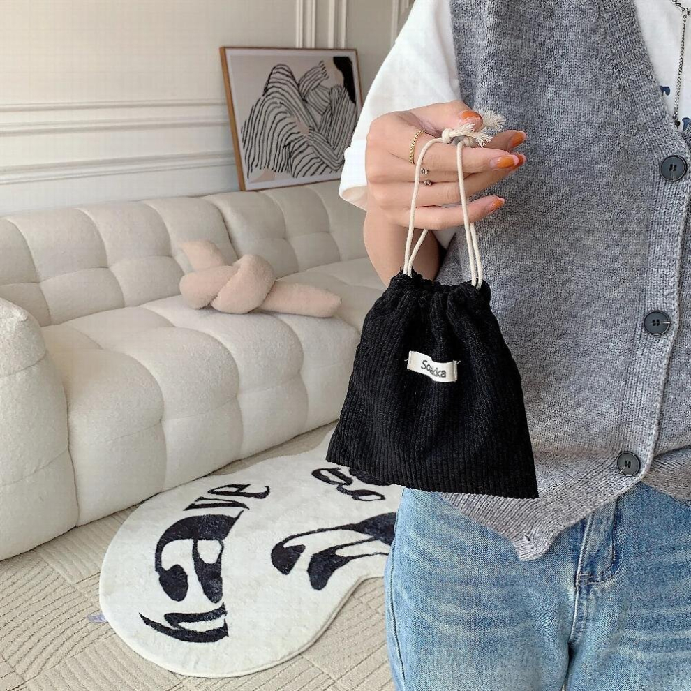 Black Corduroy Cosmetic Lipstick Storage Drawstring Bags High Christmas Gift Package Small Pouch Candy Organizer Pouch