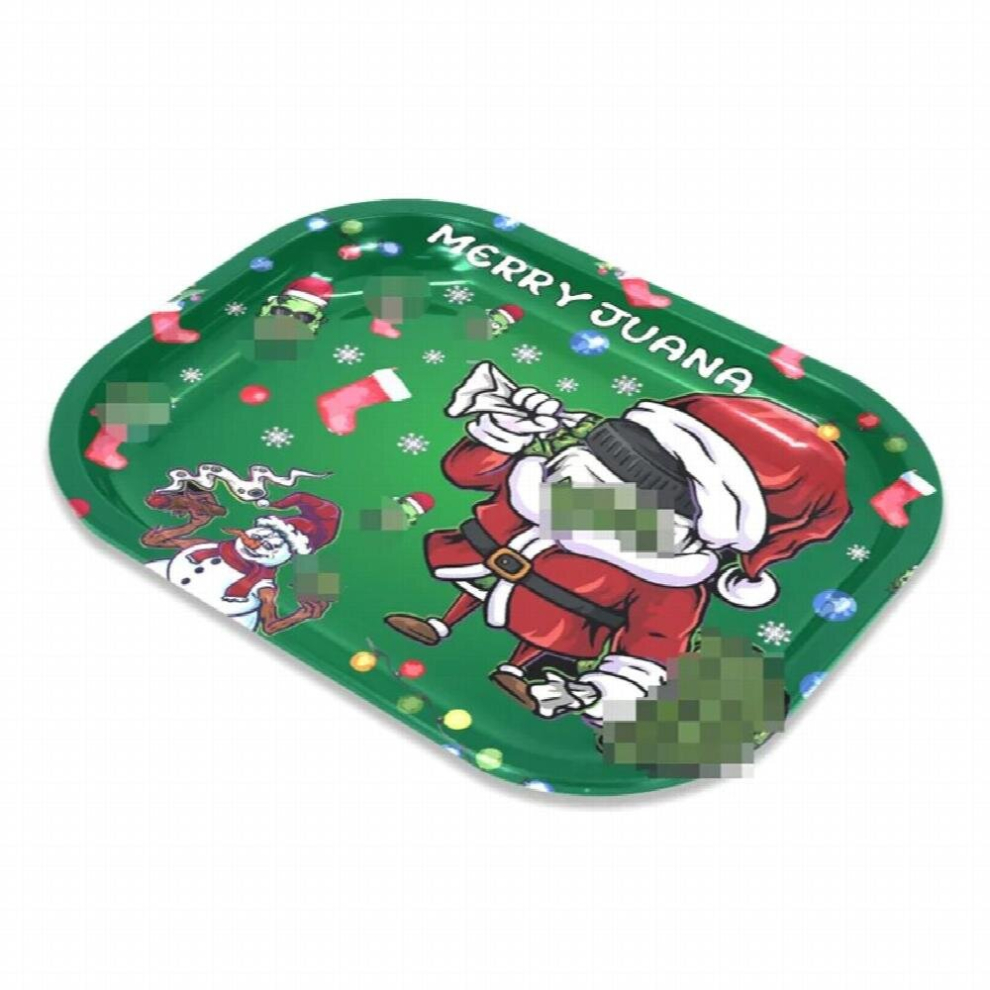 Green Christmas Cigarette Rolling Tray 18*14Cm Metal Storage Container Tobacco Tinplate Plate Herb Smoking Accessories