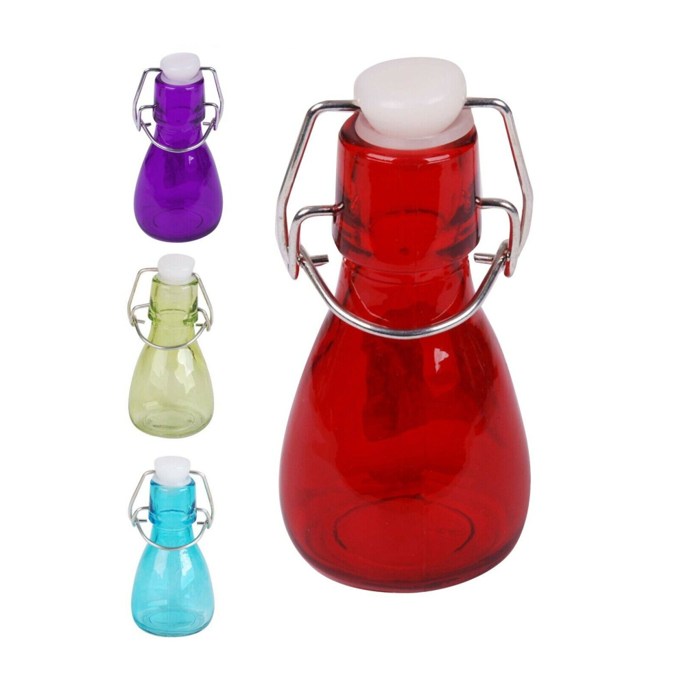 4 Glass Mini Clip Top Bottles Airtight 80ml Coloured Reusable Swing