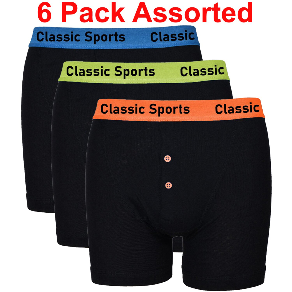 (M - 6 Pack Assorted) 6Pack Mens Boxer Short Neon Band Casual Flat Front