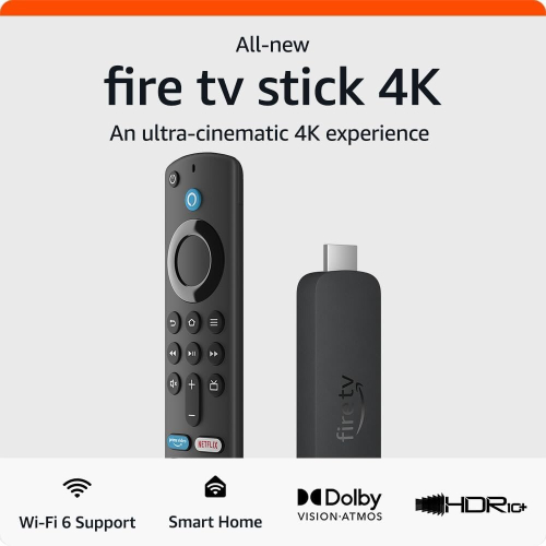 Amazon Amazon Fire TV Stick 4K with Wi-Fi 6, Dolby Vision/Atmos, 4K HDR, Free & Live TV, Alexa Voice Remote (8.40269E+11) 1