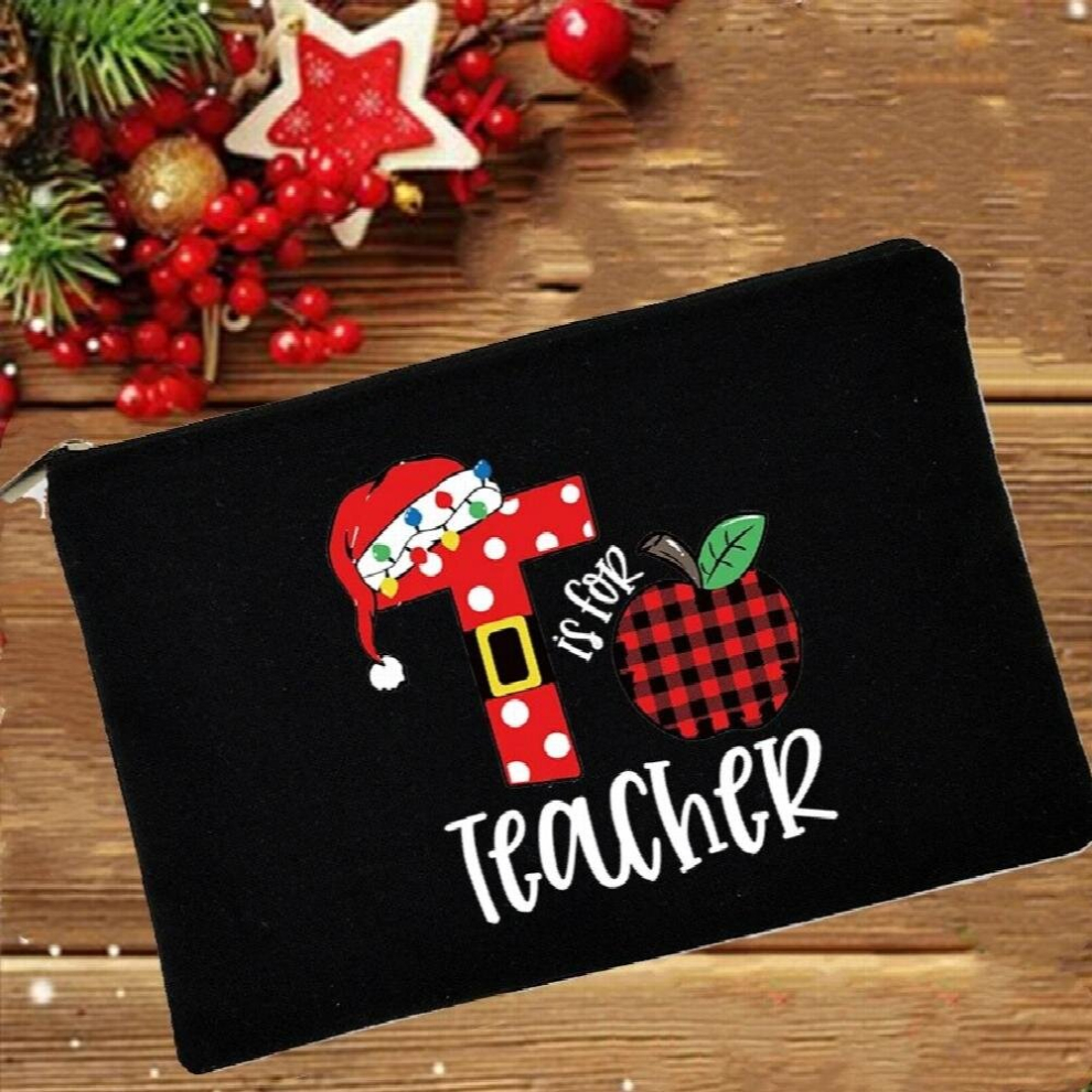 T Is for Teacher Print Travel Makeup Bags Women Girls Handbags Wallet Portable Cosmetic Case Pencil Bag Teachers Christmas