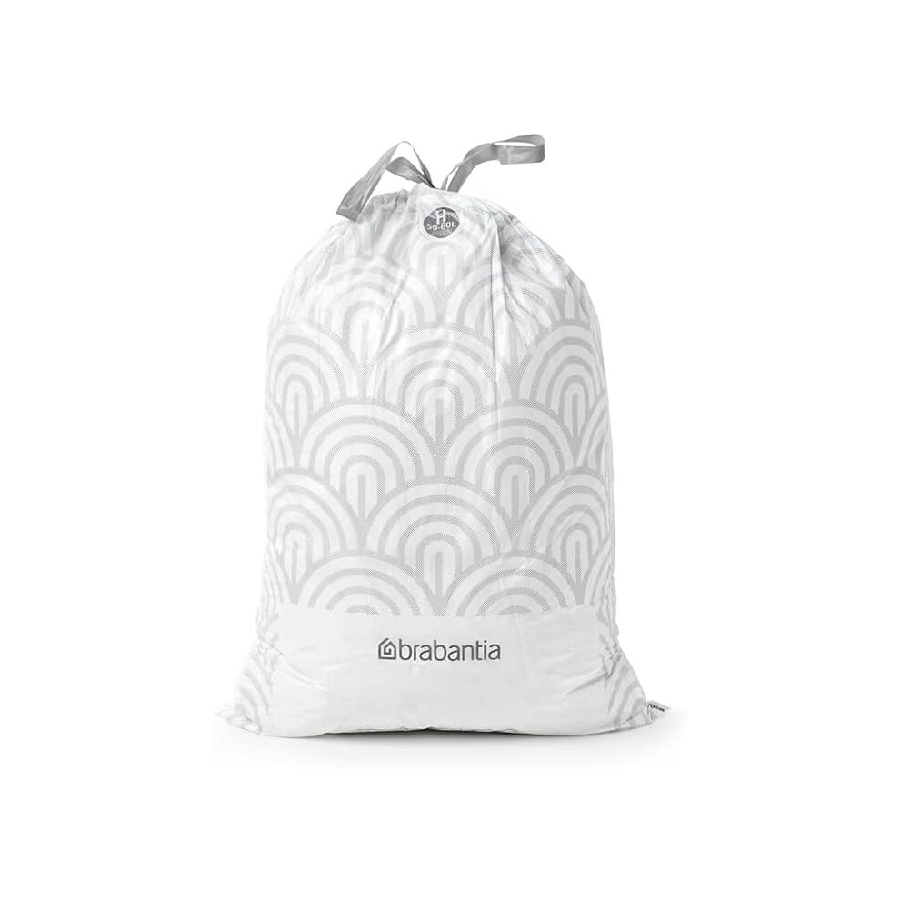 Brabantia 138744 PerfectFit Bin Liners (Size H/50-60 Litre) Thick Plastic Trash Bags with Tie Tape Drawstring Handles (40 Bags), White