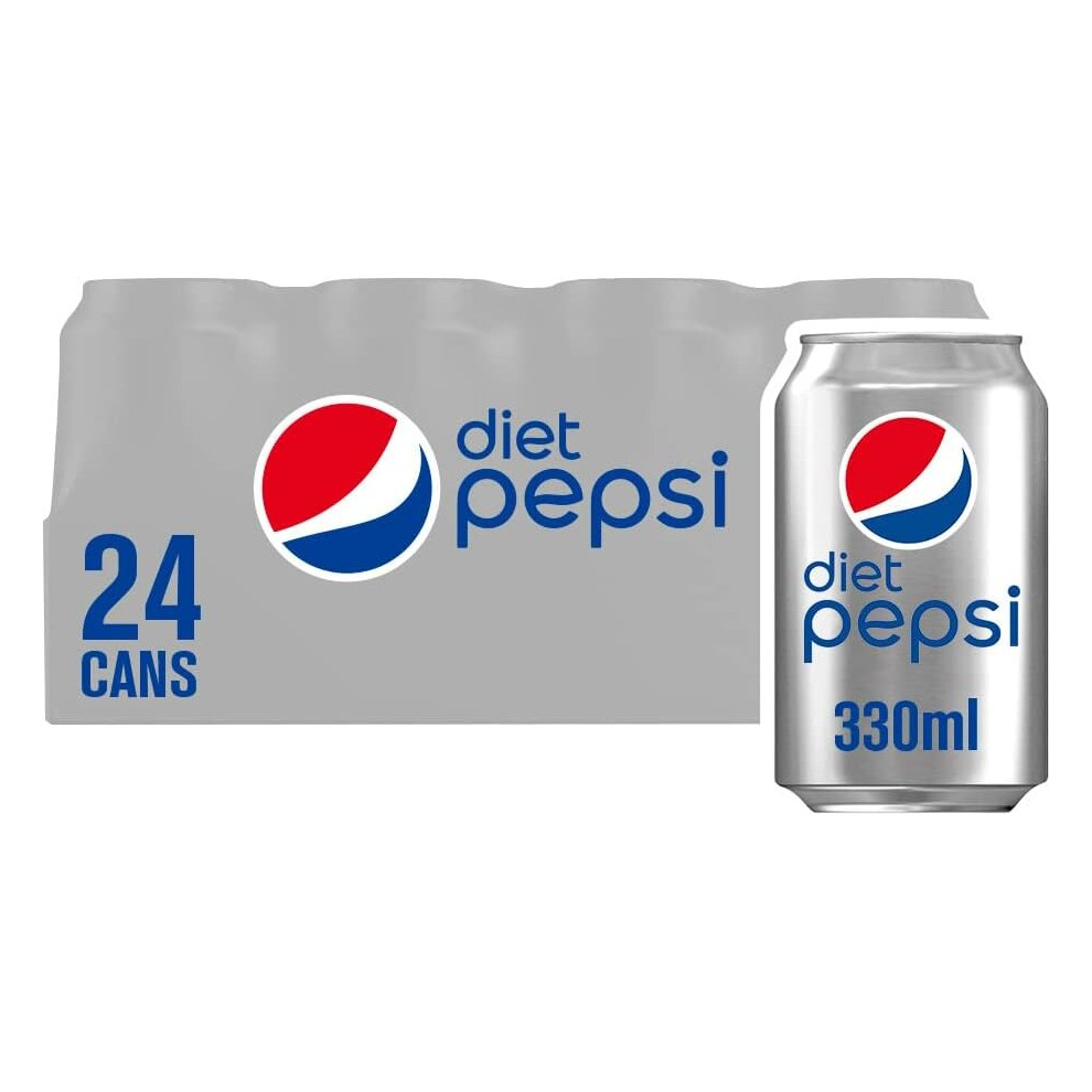 Pepsi Diet Cola Cans - 24 X 330Ml, Zero Calories & Sugar, Vegetarian/Vegan Friendly Sparkling Diet Cola