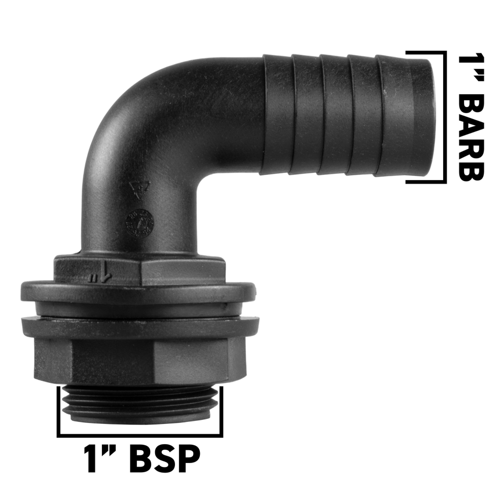 Water Butt/rain Barrel/Water Storage Tank Overflow hosetail Elbow with nut & Washer (1" bsp - 1" Barb) Requires A 33MM Hole - Image 3