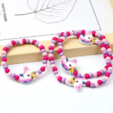 Cartoon Children Jewelry Bracelet Necklace Wooden Flower Animal Child Sweater Necklace Bracelet Girls Party Birthday