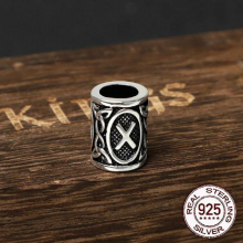 S925 Sterling Silver Viking beard Beads Hair Beads with keel chain and cow leather chain and vintage wood box as