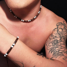 2Pcs/Set Vintage Rustic Wooden Beaded African Necklace Bracelet Set Surfer Chain Tribal for Men Accessories Gift