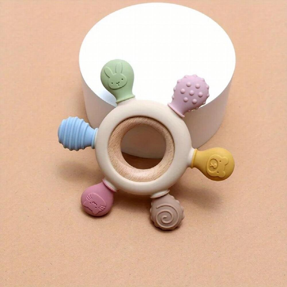 1PC Baby Teething Toys Silicone Teethers BPA Silicone Rudder With Wooden Ring Soothe Babies Gums Help With Teething