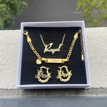 3UMeter Girls Custom Name Jewelry Set Nameplate Pendant Necklace Personality Mini Hoop Twist Earrings Heart Bracelet Gift