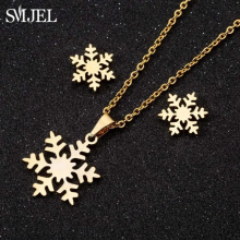 Winter Snowflake Stainless Steel Necklaces for Women Kids Jewelry Running Deer Cat Necklace Set Earings