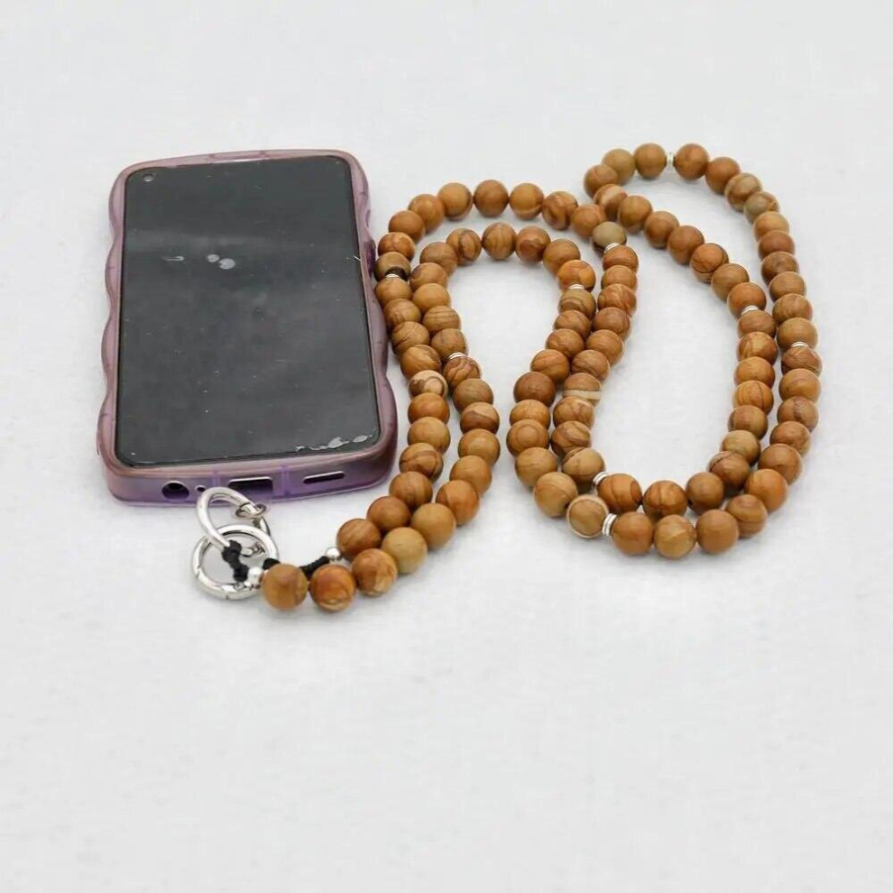 Wood Grain Beads Pendant Necklace Vintage Phone Chain Mobile Phone Lanyard Bag Chain Cell Phone Strap Hanger Accessories Multicoloured 885677676013
