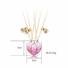 Luoluo&baby 3Pcs/set Sequin Heart Broken Pendant Necklace for Girls Friendship BFF Necklaces Jewelry