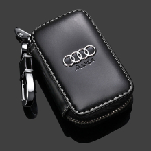 (AUDI) Leather Car Key Zipper Case Holder Remote Key Fob
