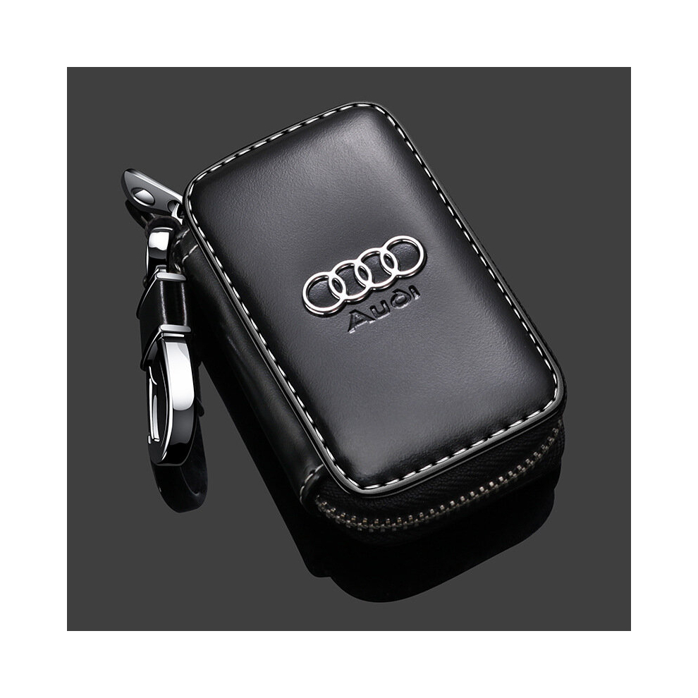 Paktoo (Audi) Leather Car Key Zipper Case Holder Remote Key Fob Black