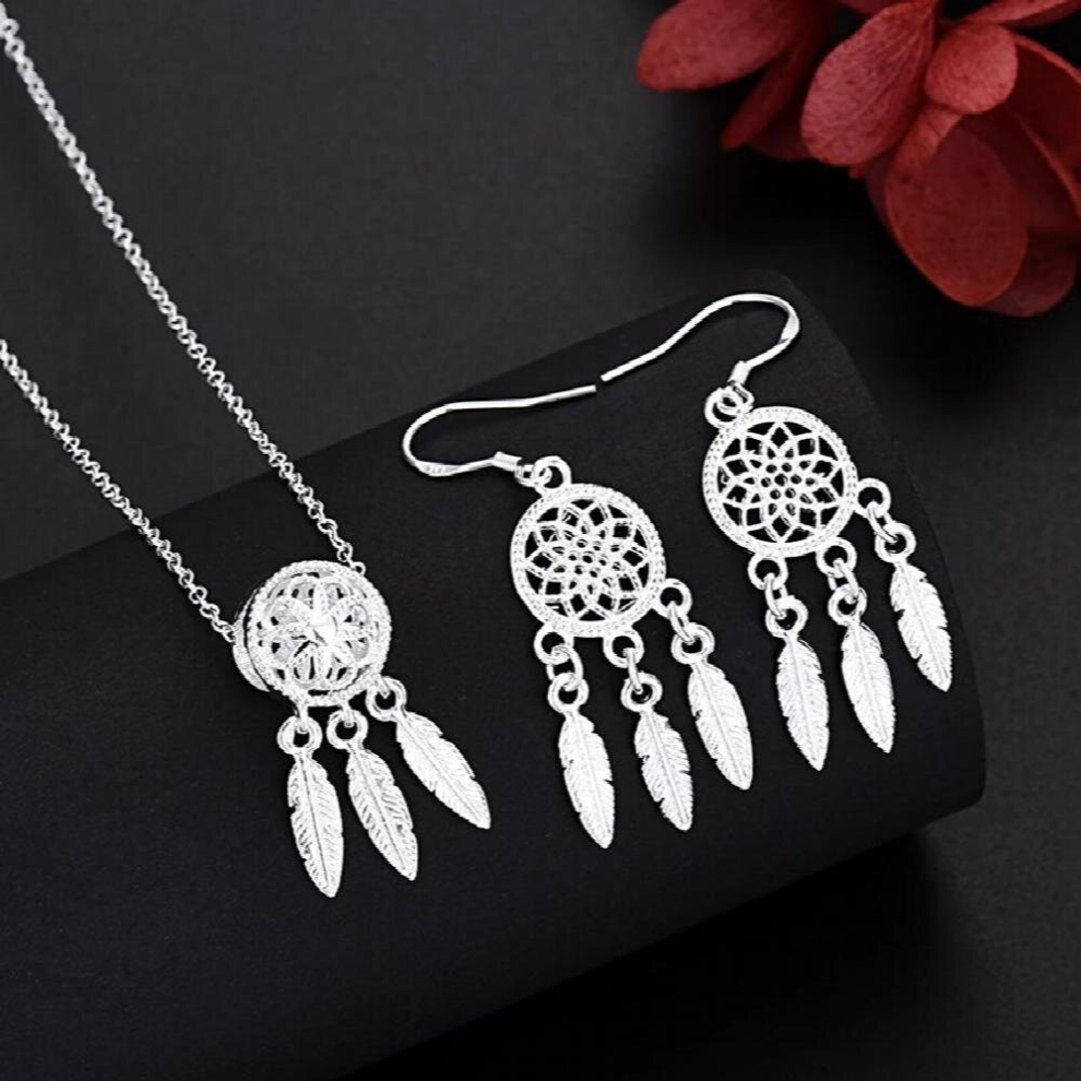925 Sterling Silver Charm Necklace Earring Dream Jewelry For Women Lady Set Wedding Gift Multicoloured