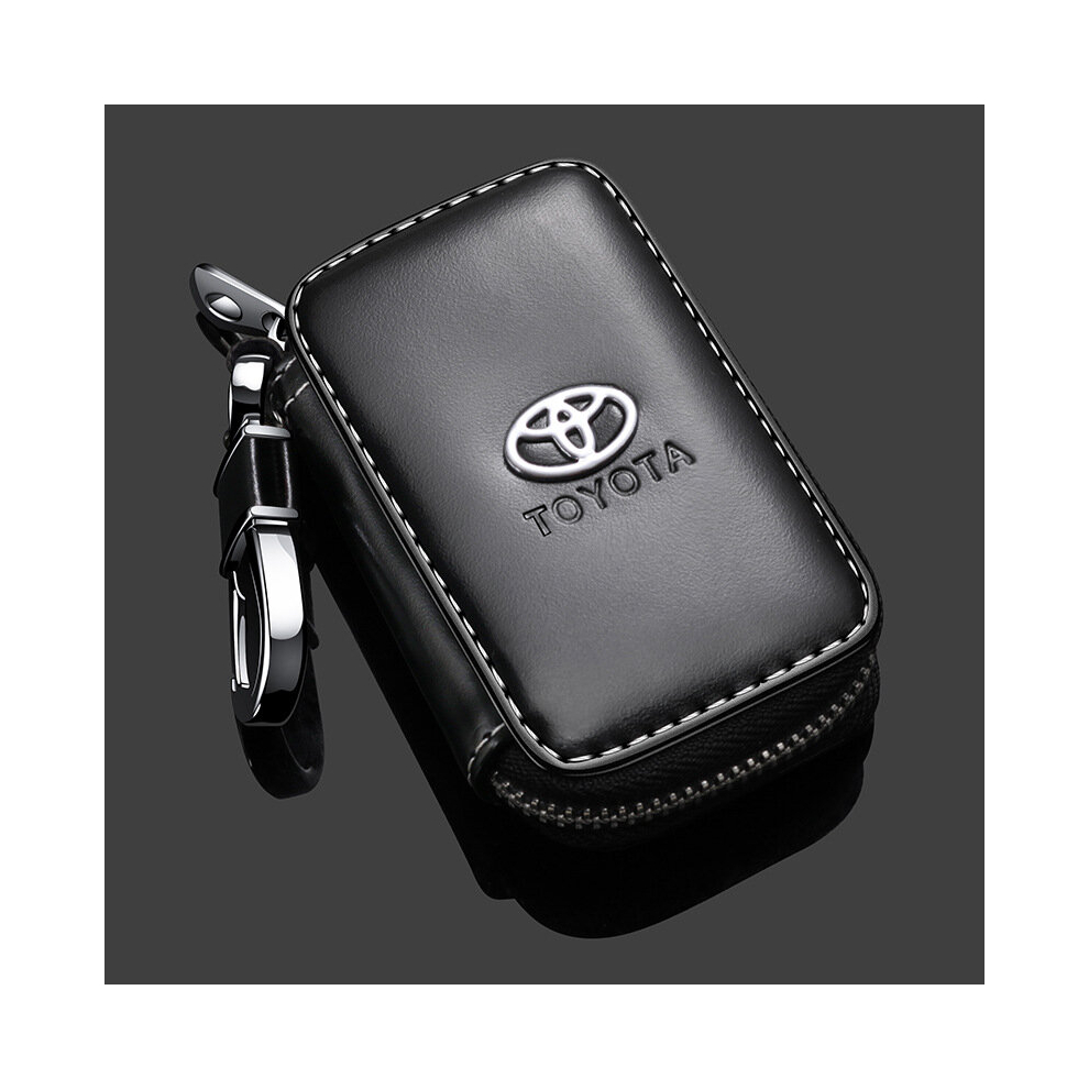 Paktoo (Toyota) Leather Car Key Zipper Case Holder Remote Key Fob Black
