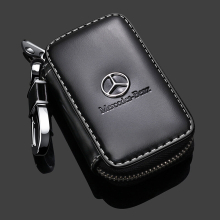 (BENZ) Leather Car Key Zipper Case Holder Remote Key Fob