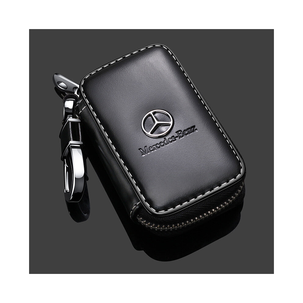 Paktoo (Benz) Leather Car Key Zipper Case Holder Remote Key Fob Black