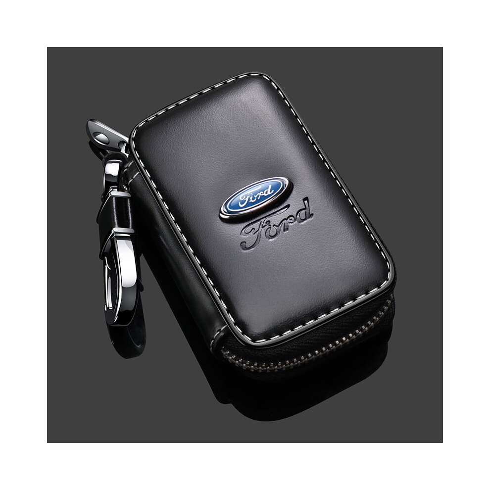 Paktoo (Ford) Leather Car Key Zipper Case Holder Remote Key Fob Black