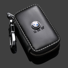 (BMW) Leather Car Key Zipper Case Holder Remote Key Fob