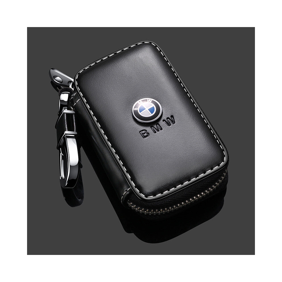 Paktoo (Bmw) Leather Car Key Zipper Case Holder Remote Key Fob Black