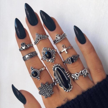 10 Style Opal Stone Crown Flower Elephant Crescent Ring Set for Women Metal Knuckle Rings Jewelry Accessories