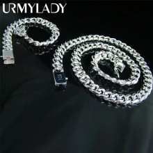 925 Sterling Silver 10MM solid heavy Chain Bracelet necklace Jewelry set for men 20/22/24 inch wedding Holiday Gift