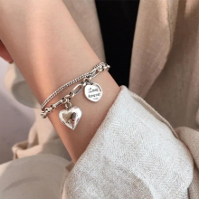 Bohemia Silver Heart Beads Bracelets for Women Multilayer Chain Bracelets Set Charm Bracelet Bangles Jewelry Punk