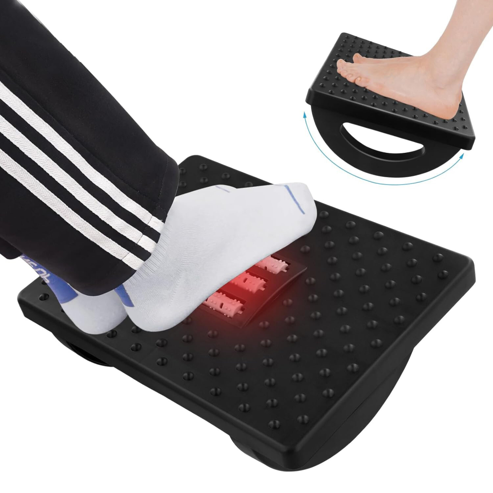 Ergonomic Foot Rest under Desk Adjustable Height Tilt Angle With Massage Roller