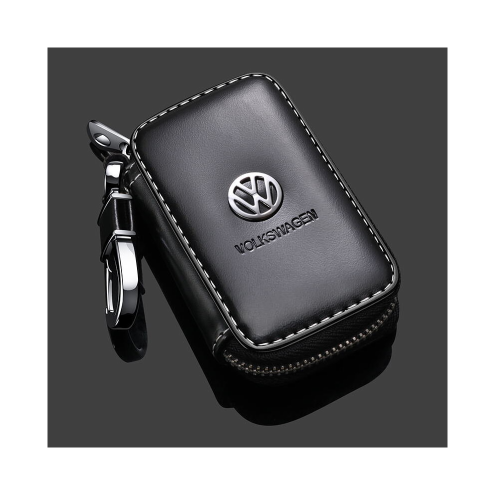 Paktoo (Volkswagen) Leather Car Key Zipper Case Holder Remote Key Fob Black