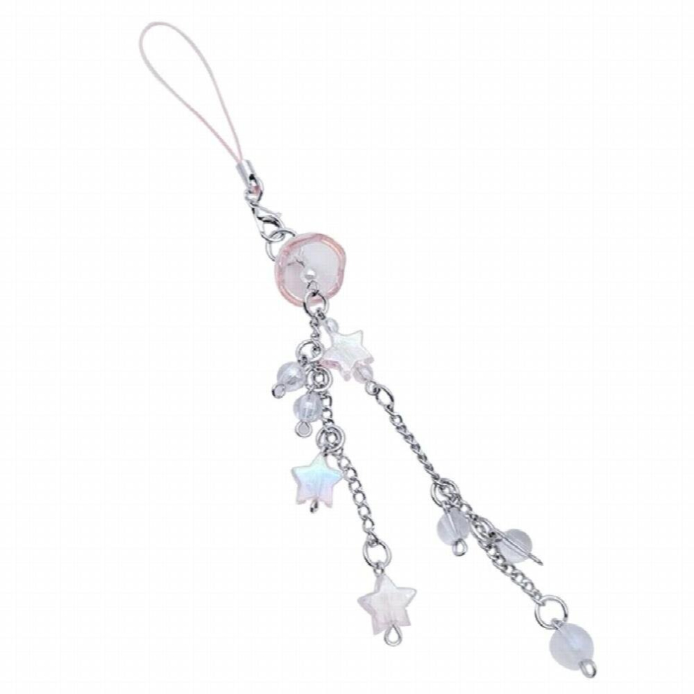 Portable Jellyfish Shaped Fringe Keychain With Bead Cartoon Fringe Cellphone Chain Keyring Phone Strap Sweet Multicoloured 885677691351