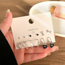 Silver Butterfly Lightning Drop Earrings Set for Women Geometric Heart Cross Flower Acrylic Earrings Jewelry