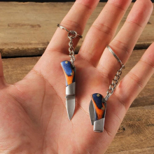 Portable Keychain Folding Stainless Steel Outdoor Camping Mini Pocket Keyring Wooden Handle Kitchen Fruit