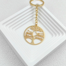 Personalized Custom Family Member Names Keychain Stainless Steel Mens Round Tree of Life Pendant Keychains Jewelry